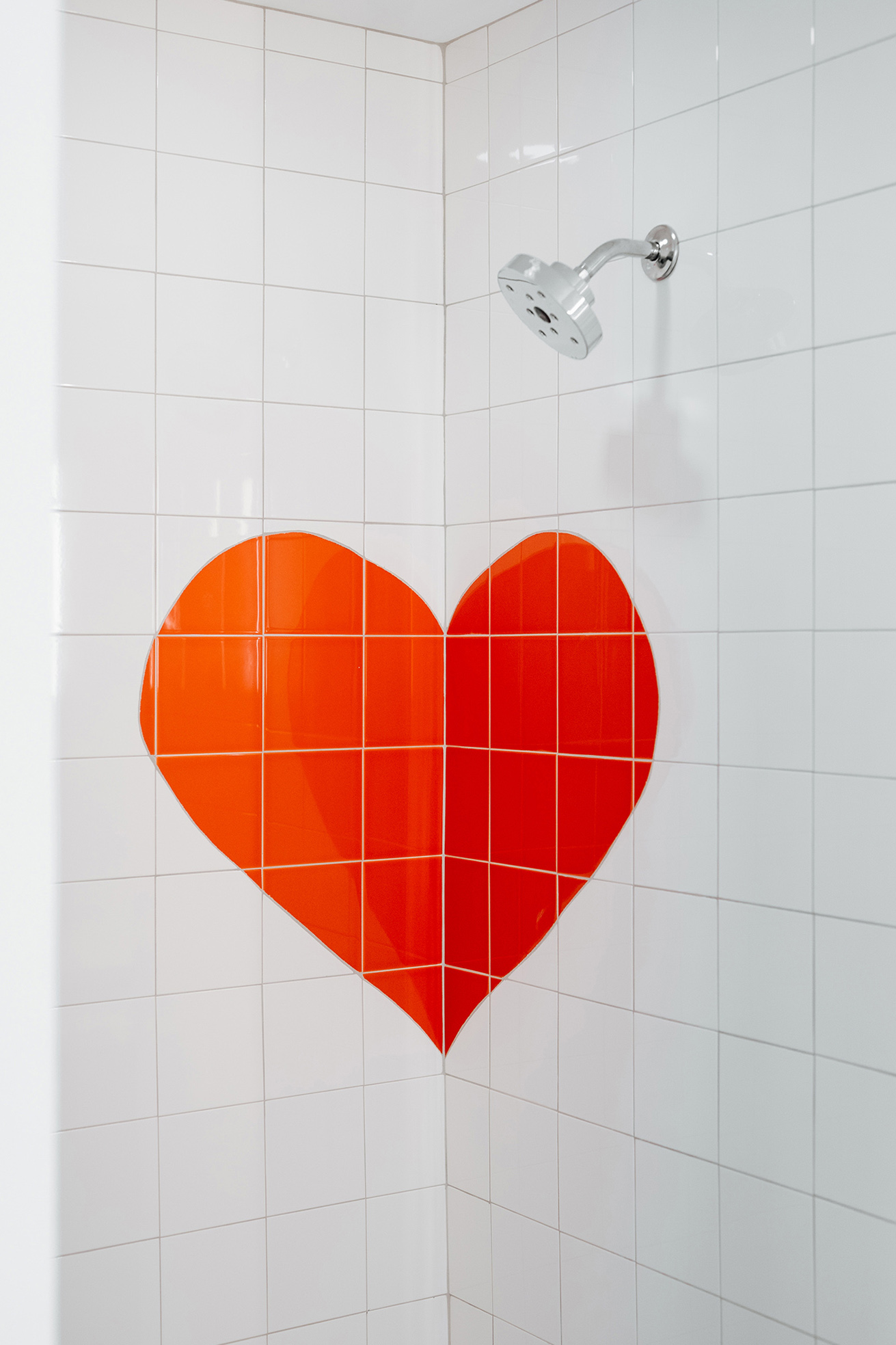 Shower with heart tile design